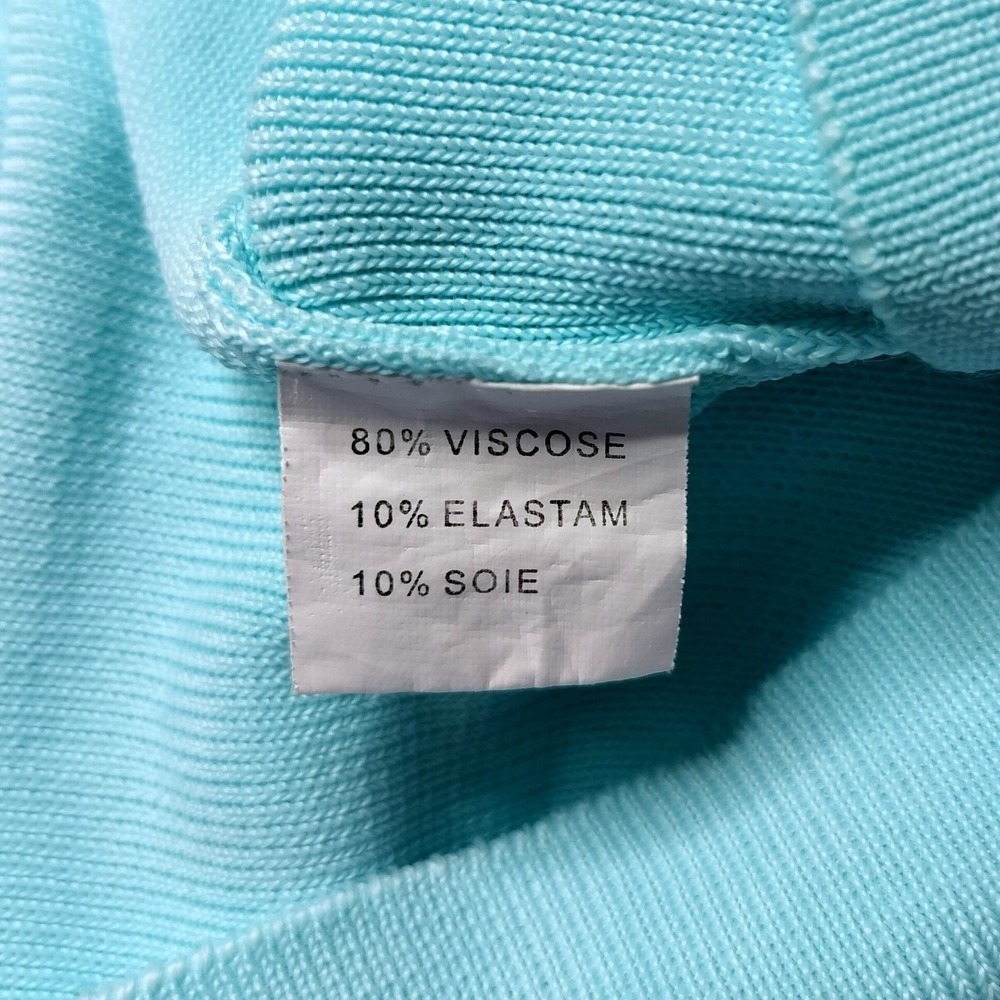 Vintage Silk Blend Crochet Embroidered Beaded Ribbed Knit Tank Top Womens Aqua - Picture 8 of 9